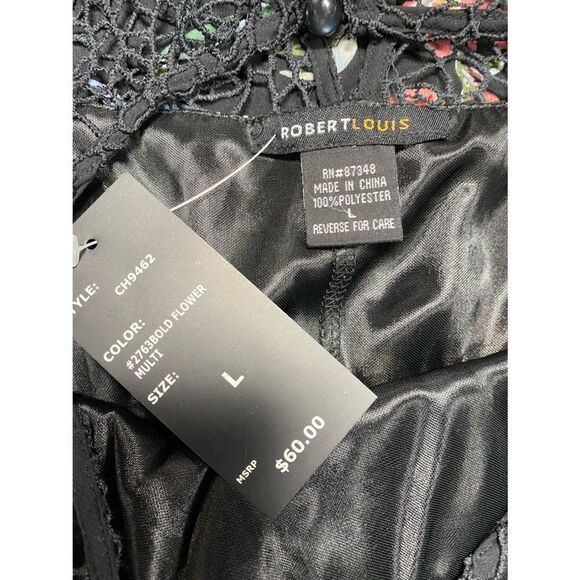 Robert Louis Black Floral Cold Shoulder Bell Sleeve Dress Size Large NWT - Picture 4 of 5